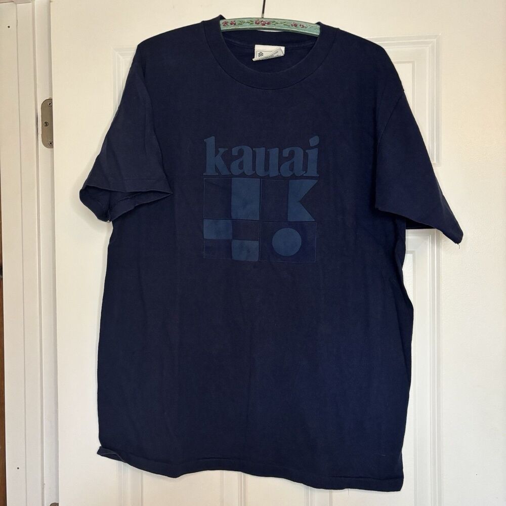 80s Kauai Fader Tee T Shirt Men's XL Single Stitch Navy Blue Monochrome Graphic